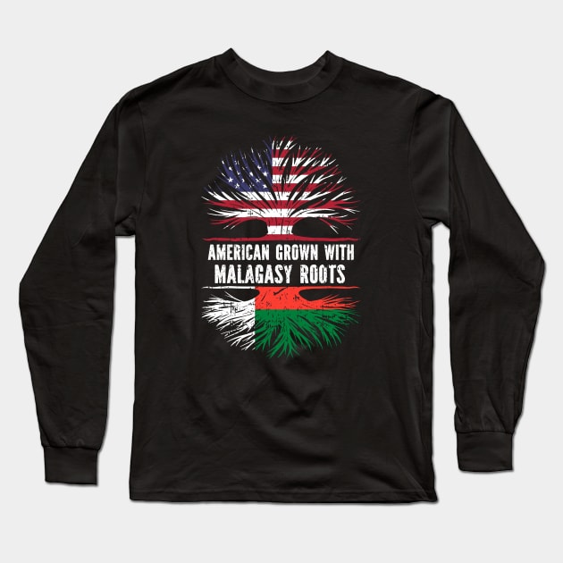 American Grown with Malagasy Roots USA Flag Long Sleeve T-Shirt by silvercoin